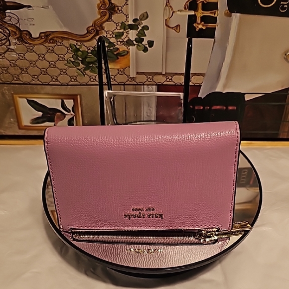 Kate Spade Leila Pebbled Leather Slim Bifold Bright Carnation Wallet - Picture 3 of 10